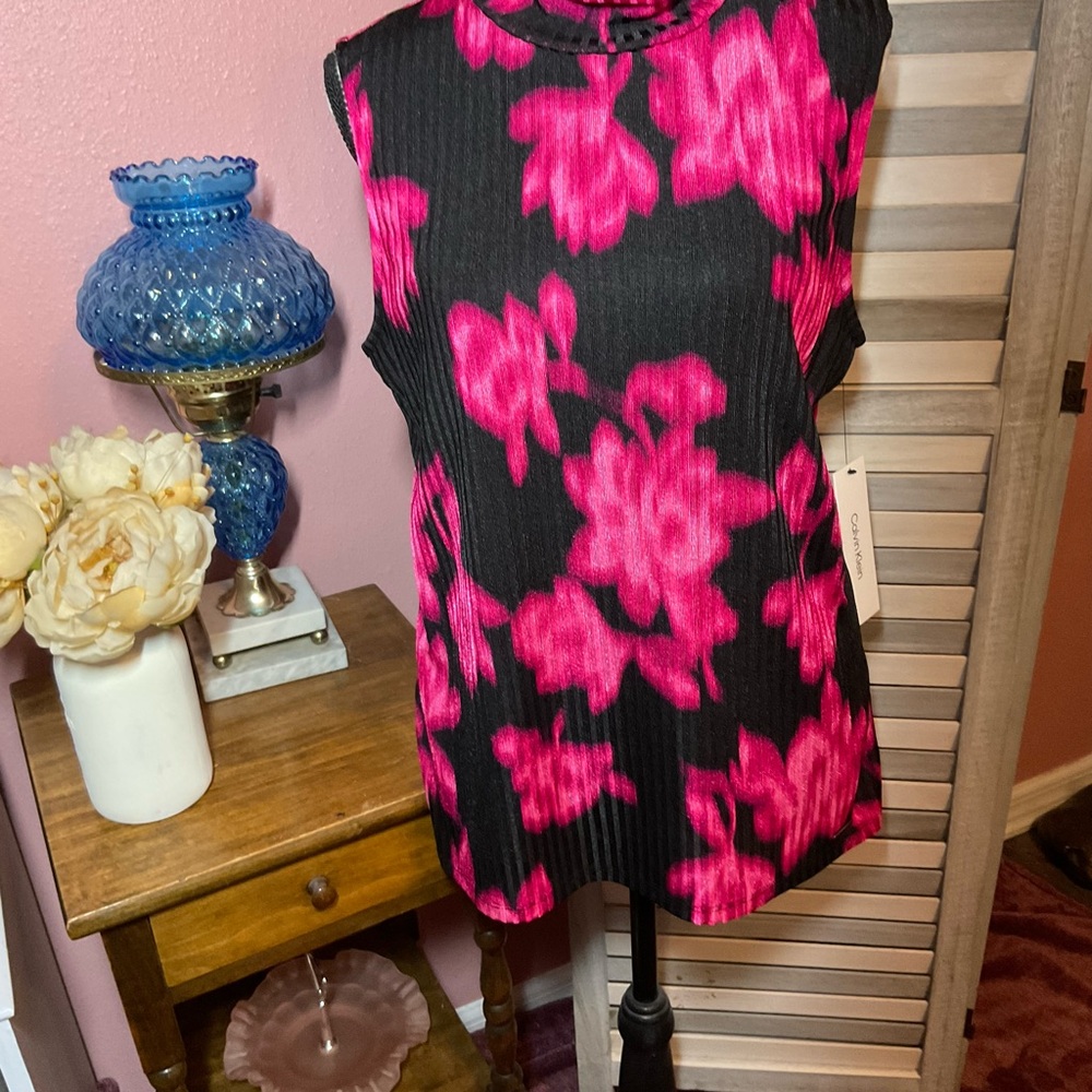 Calvin Klein Black and Pink Floral Top